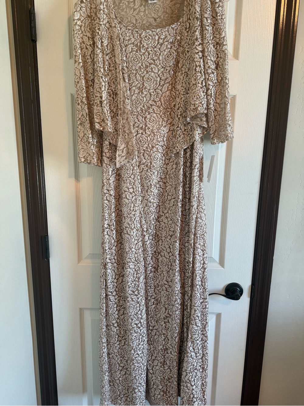 Alex Evenings Beige Floral Lace Maxi Gown with Jacket